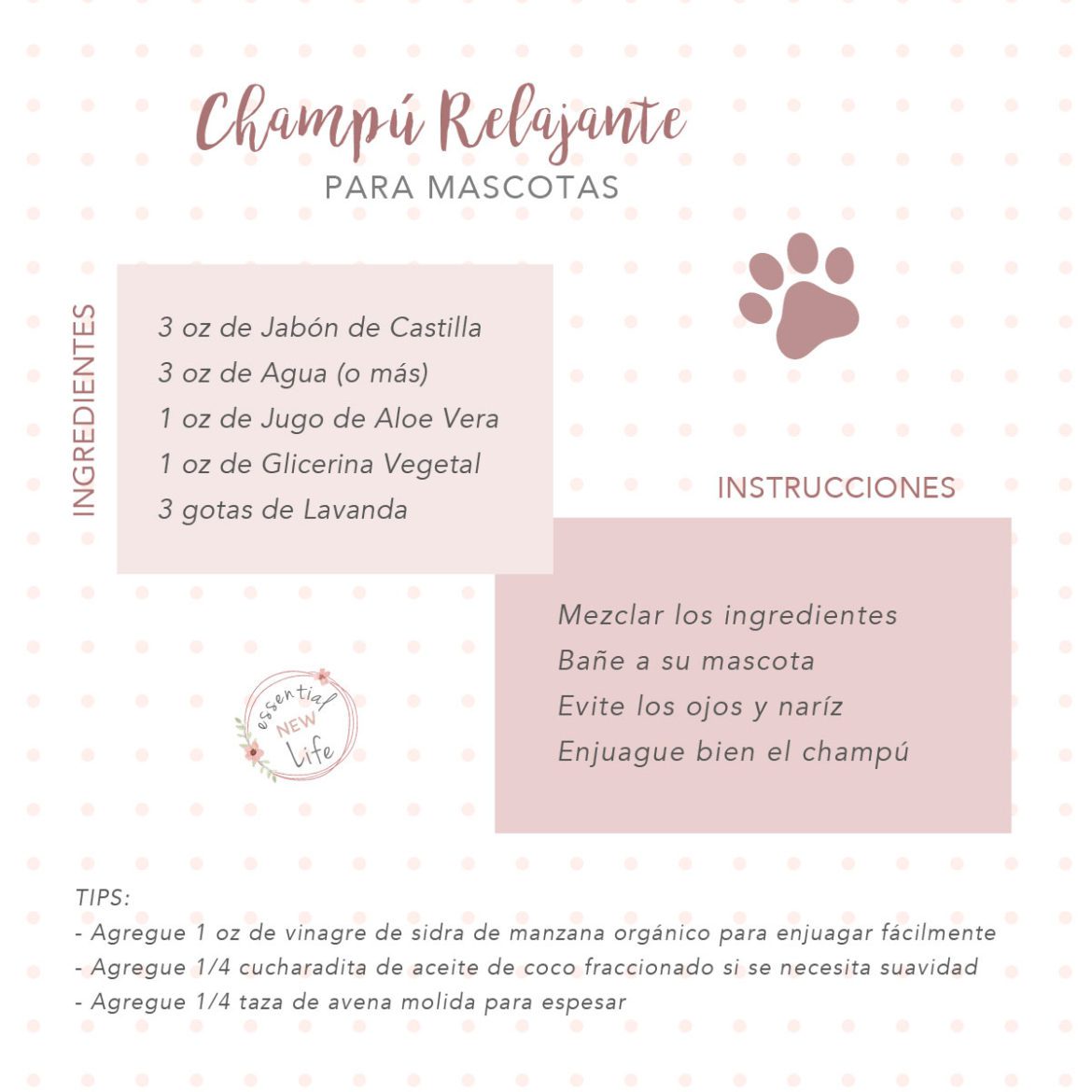 Essential New Life | Champú Relajante para Mascotas - Aceites Esenciales doTERRA